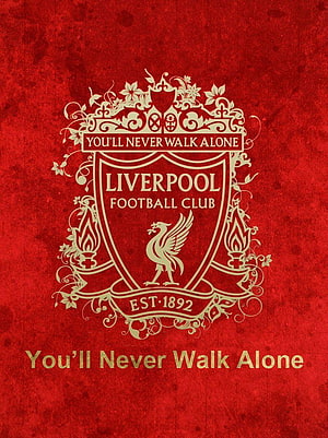 Liverpool FC Ornate Crest with Liver Bird and You'll Never Walk Alone Motto on Red Background HD phone wallpaper
