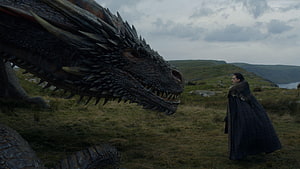 Jon Snow and a Dragon in a Misty Highland Landscape from Game of Thrones HD wallpaper
