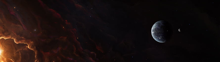 Dramatic Deep Space Scene Featuring Distant Planet and Fiery Nebula Clouds HD wallpaper