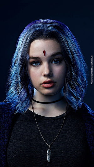 Rachel Roth Character Portrait with Blue Hair and Red Forehead Mark HD phone wallpaper