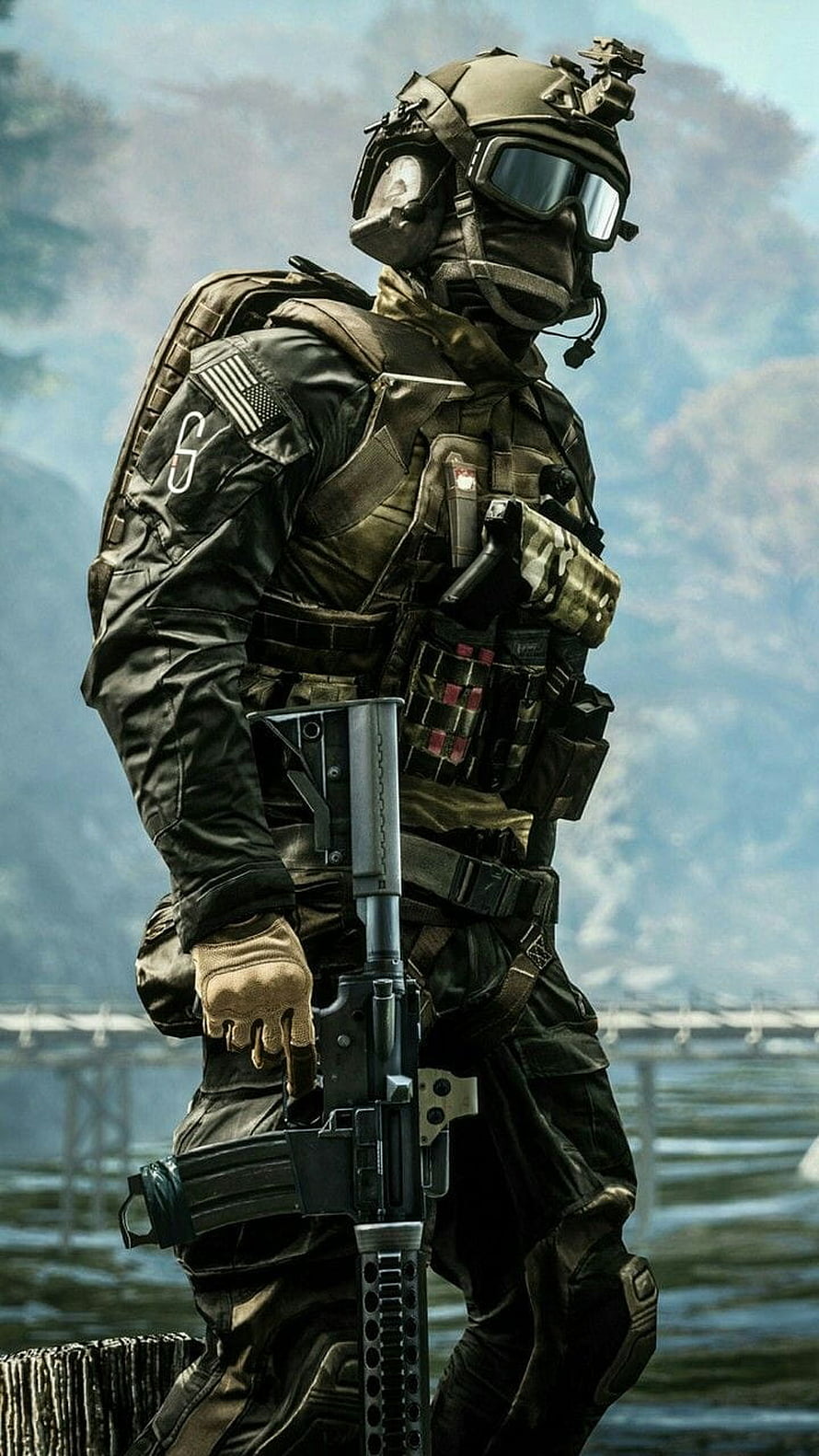 Tactical Special Forces Operator in Full Combat Gear Holding Rifle HD phone wallpaper