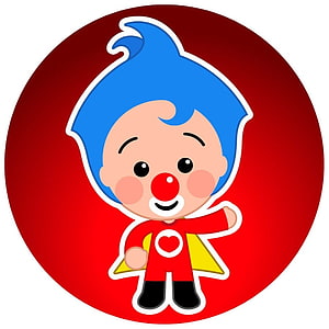 Plim Plim Cartoon Clown Character in Red Suit with Blue Hair and Yellow Cape HD phone wallpaper