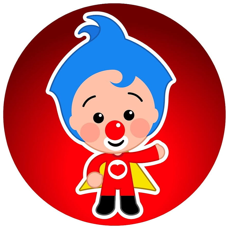 Plim Plim Cartoon Clown Character in Red Suit with Blue Hair and Yellow Cape HD phone wallpaper
