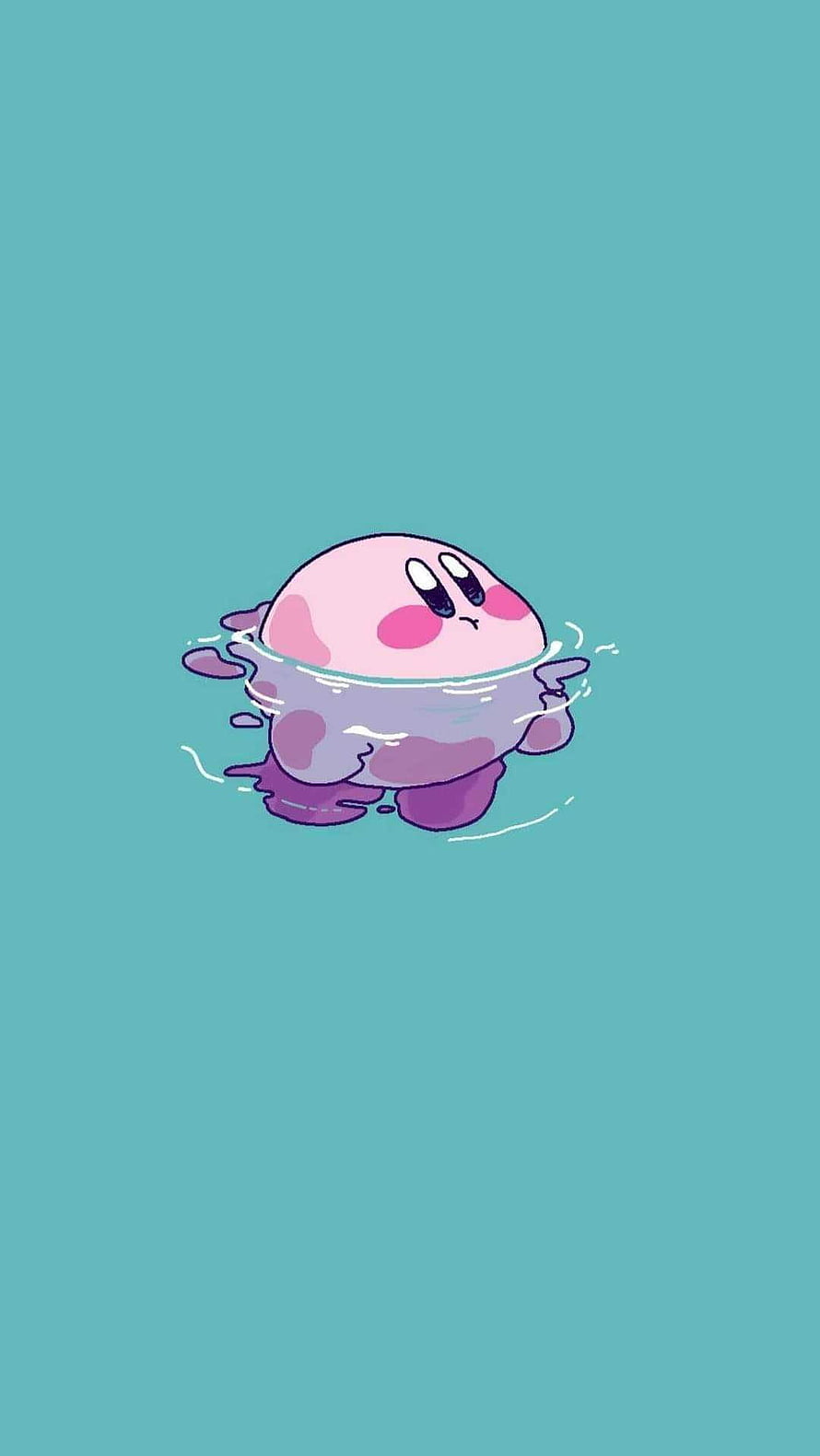 Kirby Floating in Water with a Sad Expression on a Teal Background HD phone wallpaper