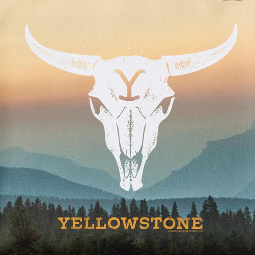 Yellowstone TV Series Logo With Bull Skull Over Mountain Landscape HD phone wallpaper