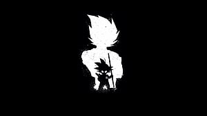 Goku Silhouette Anime Artwork with Dark Grunge Texture and High Contrast Black Background HD wallpaper