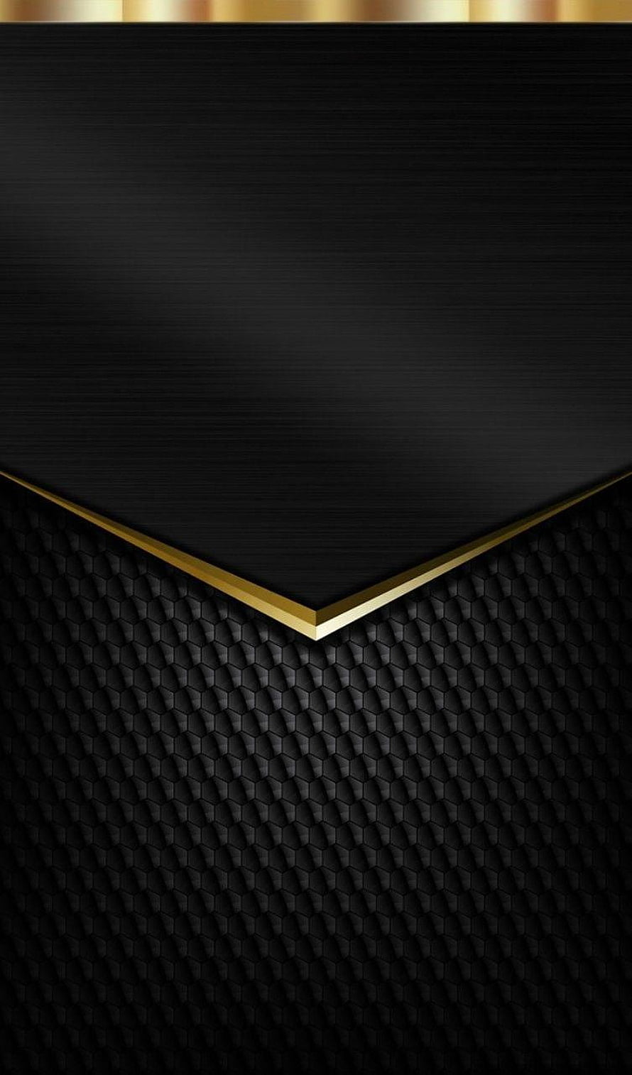 Black and Gold Geometric Hexagon Pattern with Brushed Metal Accents HD phone wallpaper