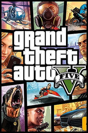 Grand Theft Auto V Comic Style Cover Art Featuring Characters and Vehicles HD phone wallpaper