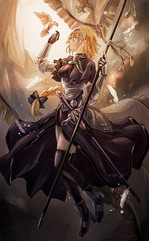 Jeanne d'arc Alter from Fate Grand Order in Dark Armor with Lance and Dove HD phone wallpaper