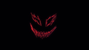 Glowing Red Glitch Demon Face With Jagged Neon Smile On Black Background HD wallpaper