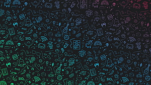 Neon Doodle Pattern Wallpaper with Pop Culture Icons on Dark Background HD wallpaper