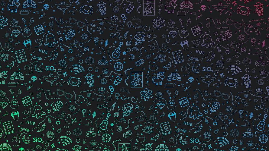 Neon Doodle Pattern Wallpaper with Pop Culture Icons on Dark Background HD wallpaper