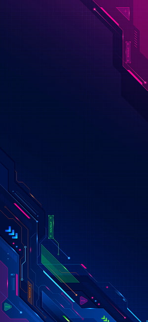 Futuristic Cyberpunk Circuit Board Interface with Neon Pink and Blue Accents on Dark Background HD phone wallpaper