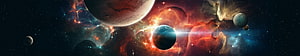 Vibrant Cosmic Nebula with Multiple Planets and Starlight in Deep Space HD wallpaper