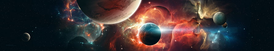 Vibrant Cosmic Nebula with Multiple Planets and Starlight in Deep Space HD wallpaper