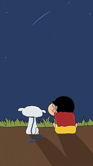 Crayon Shin-chan and Siro Stargazing Under a Night Sky HD phone wallpaper