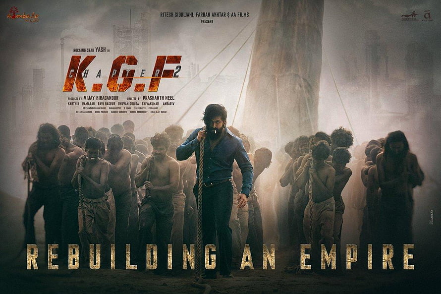 KGF Chapter 2 Movie Poster Featuring Rocky Star Yash Leading a Crowd of Workers HD wallpaper