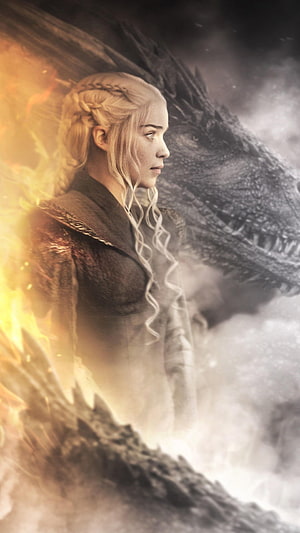 Daenerys Targaryen Profile With Dragon Silhouette In Game Of Thrones Fantasy Art HD phone wallpaper