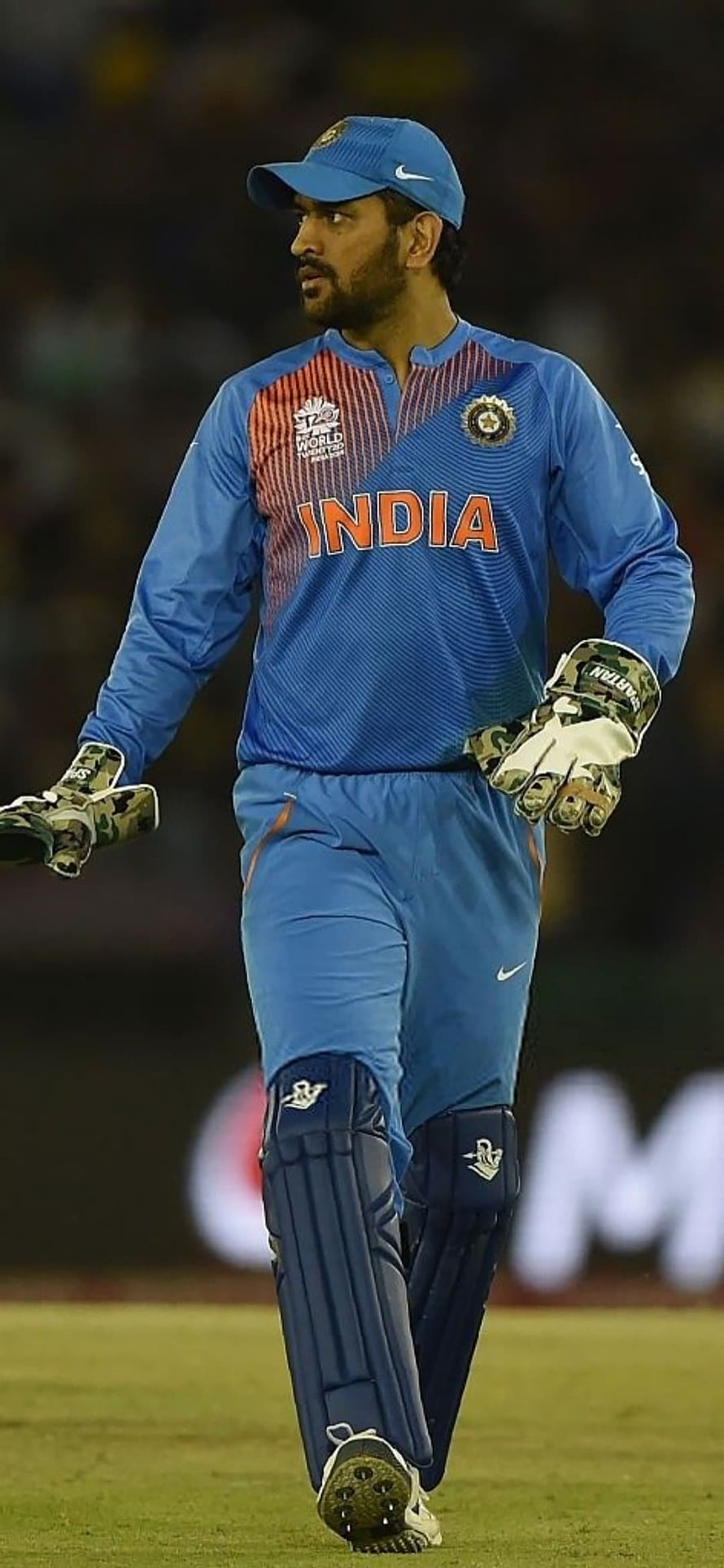 MS Dhoni in India Cricket Team Jersey Walking on the Field HD phone wallpaper
