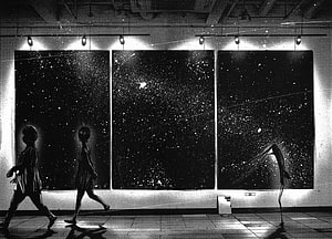 Oyasumi Punpun Anime Scene With Two Silhouettes Walking Past Starry Night Windows HD wallpaper