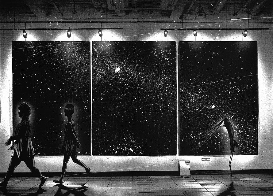 Oyasumi Punpun Anime Scene With Two Silhouettes Walking Past Starry Night Windows HD wallpaper
