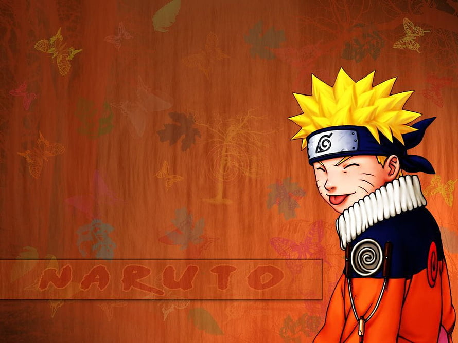 Naruto Uzumaki Smiling Anime Character with Headband and Orange Jumpsuit on Textured Background HD wallpaper
