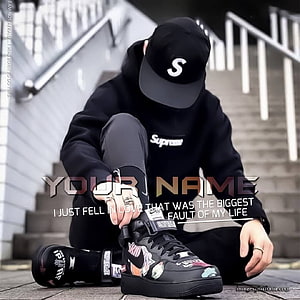 Young man in black Supreme hoodie and Nike sneakers sitting on concrete stairs, Dashing Boy In Black Outfit And Dp With Name, instagram dp boys HD phone wallpaper