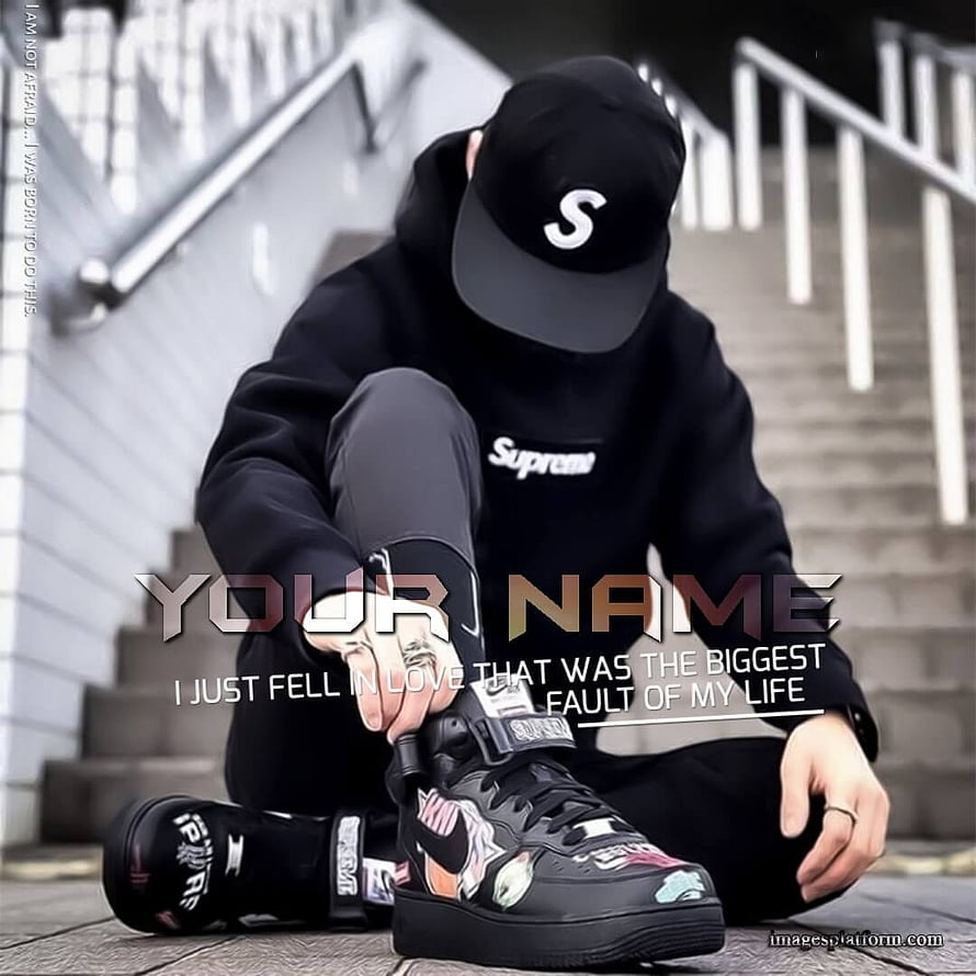 Young man in black Supreme hoodie and Nike sneakers sitting on concrete stairs, Dashing Boy In Black Outfit And Dp With Name, instagram dp boys HD phone wallpaper