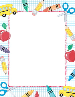 Colorful School Supplies Frame with Crayons, Pencils, Scissors, and Apples on Grid Paper HD phone wallpaper