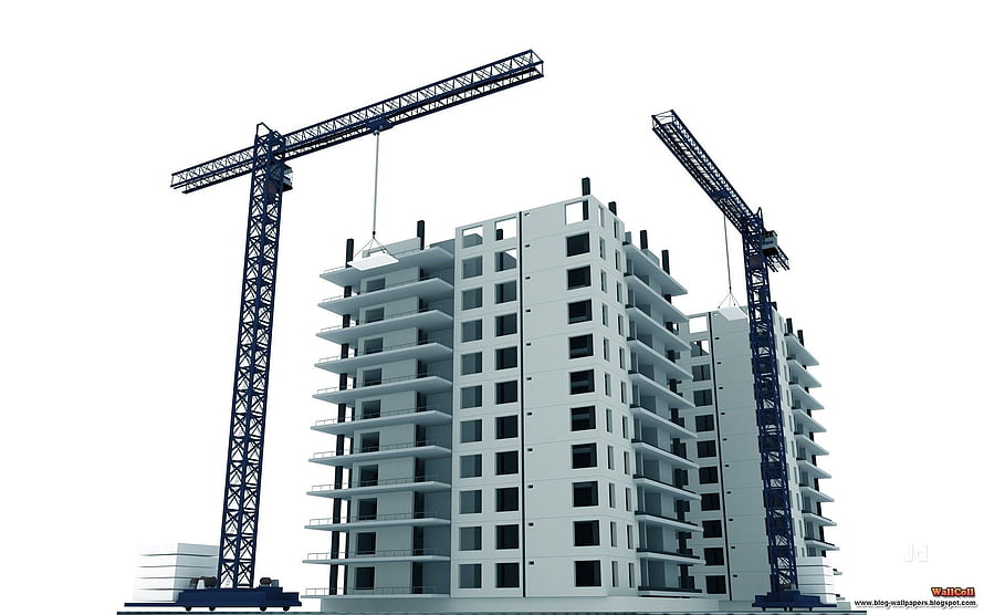 Modern High-Rise Building Under Construction With Tower Cranes HD wallpaper