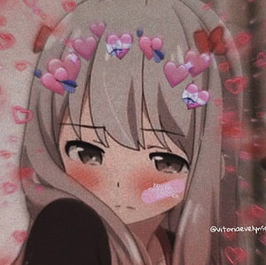 Kawaii Anime Girl With Blushing Face And Floating Pink Hearts HD wallpaper