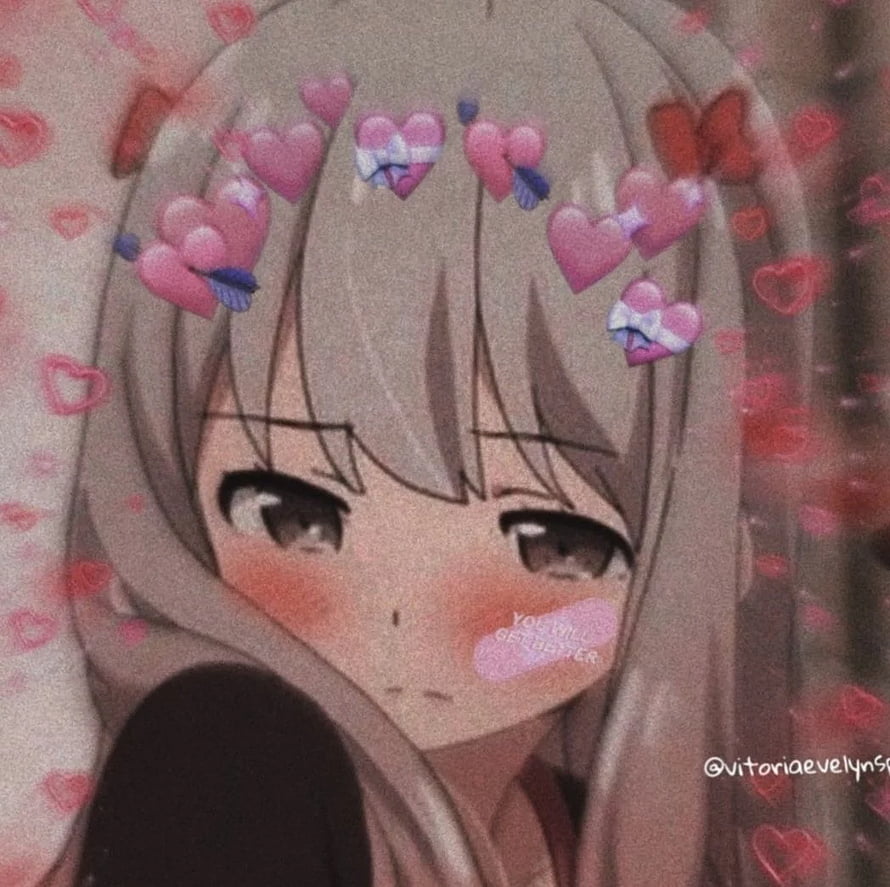 Kawaii Anime Girl With Blushing Face And Floating Pink Hearts HD wallpaper