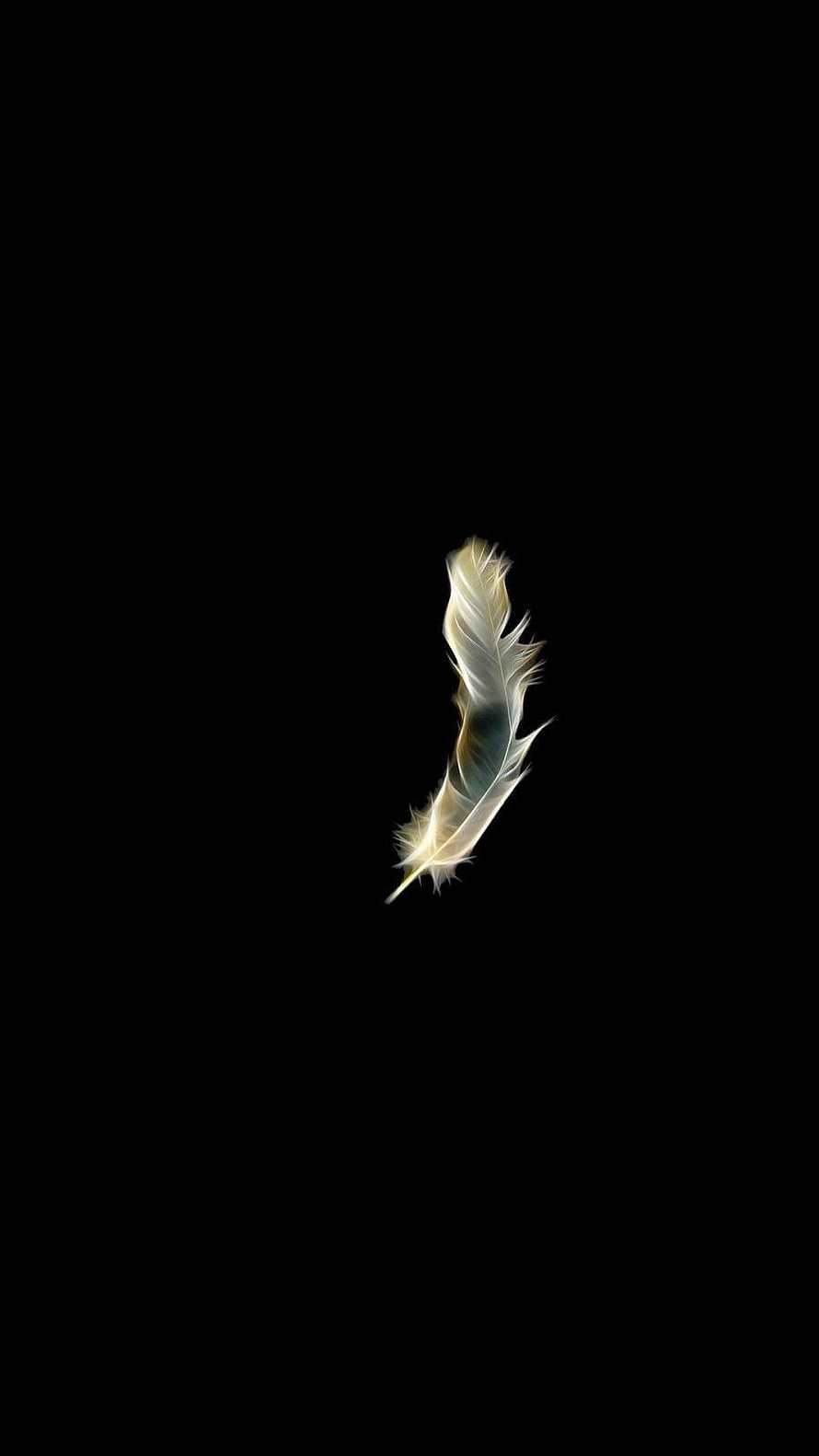 Single White Feather Floating Against a Deep Black Background HD phone wallpaper