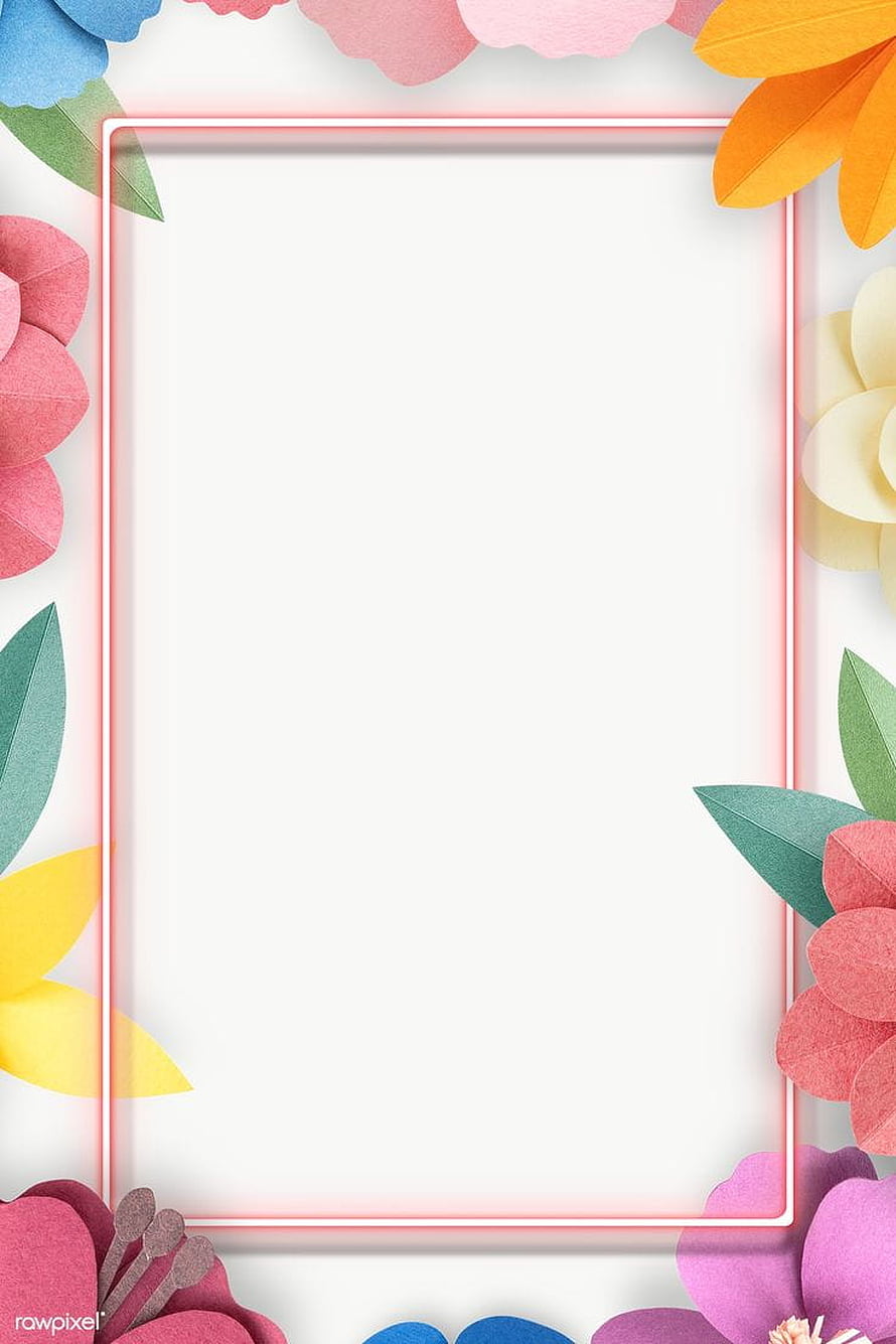 Colorful Paper Flower Frame with Neon Border on White Background HD phone wallpaper