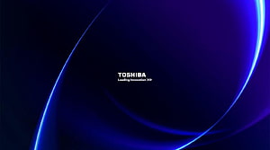 Toshiba Corporate Logo on Dark Blue Abstract Background with Glowing Light Trails HD wallpaper