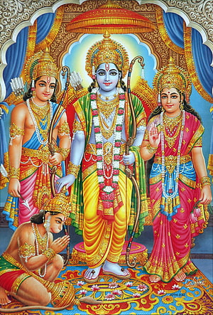 Lord Rama with Sita and Lakshmana Traditional Indian Deity Painting HD phone wallpaper