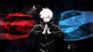 Gojo Satoru Domain Expansion Infinite Void with Red and Blue Energy Orbs HD wallpaper