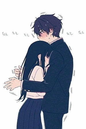 Emotional Anime Couple Sharing a Tender Hug in School Uniforms HD phone wallpaper