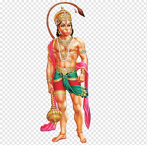 Lord Hanuman Traditional Indian Deity Illustration with Mace and Crown HD wallpaper