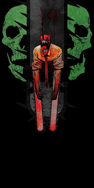 Chainsaw Man Denji Dark Skull Illustration with Green and Red Horror Art Style, chainsaw man , #Chainsaw Man HD phone wallpaper