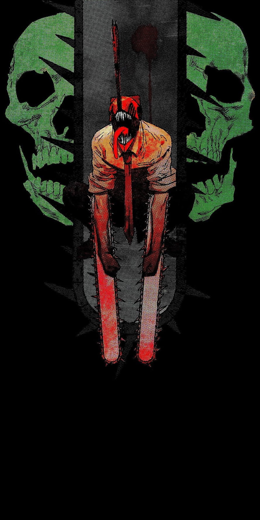 Chainsaw Man Denji Dark Skull Illustration with Green and Red Horror Art Style HD phone wallpaper