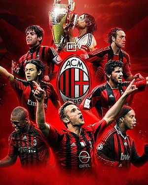 AC Milan Legends Celebrating Champions League Victory in Red and Black Stripes HD phone wallpaper