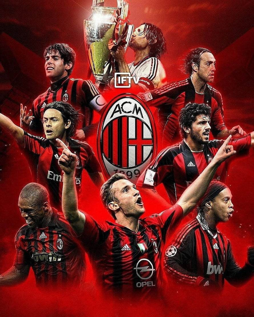 AC Milan Legends Celebrating Champions League Victory in Red and Black Stripes HD phone wallpaper