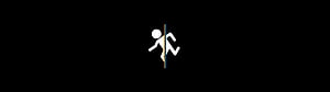 Minimalist Stick Figure Crossing a Vertical Portal Line on Black Background HD wallpaper