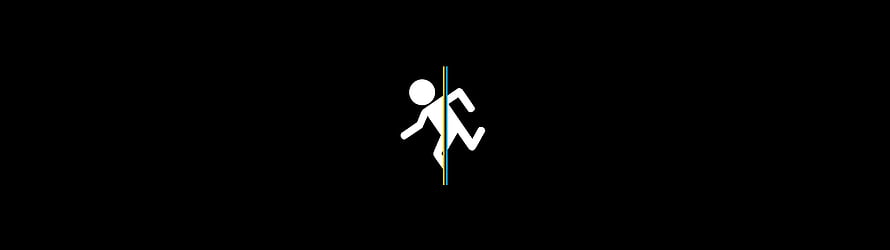 Minimalist Stick Figure Crossing a Vertical Portal Line on Black Background HD wallpaper