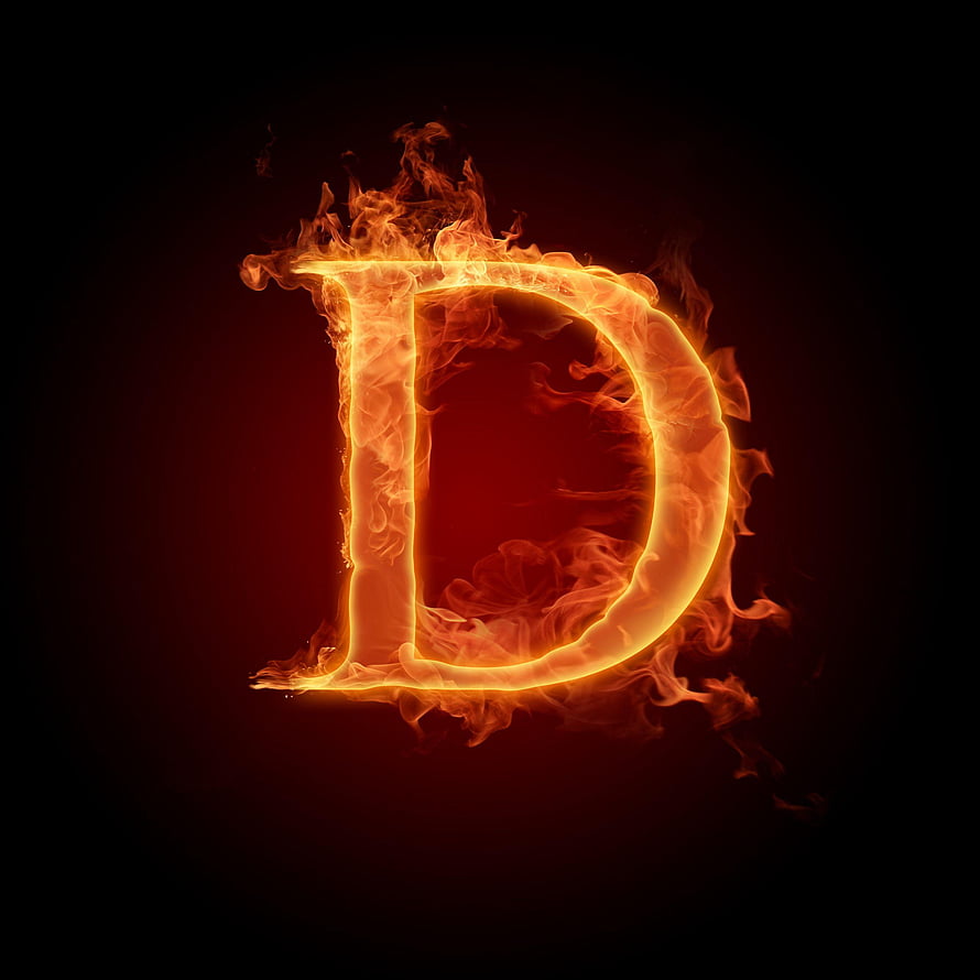 Flaming Letter D with Fiery Orange Glow on Dark Background HD phone wallpaper