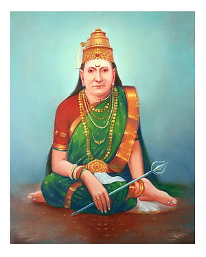 Swami Samarth Portrait in Green Saree with Trident and Golden Crown HD phone wallpaper