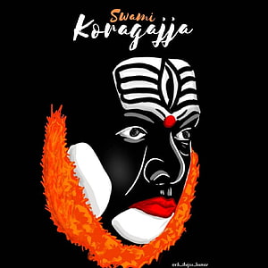Swami Koragajja Portrait with Traditional Face Paint and Orange Beard HD phone wallpaper