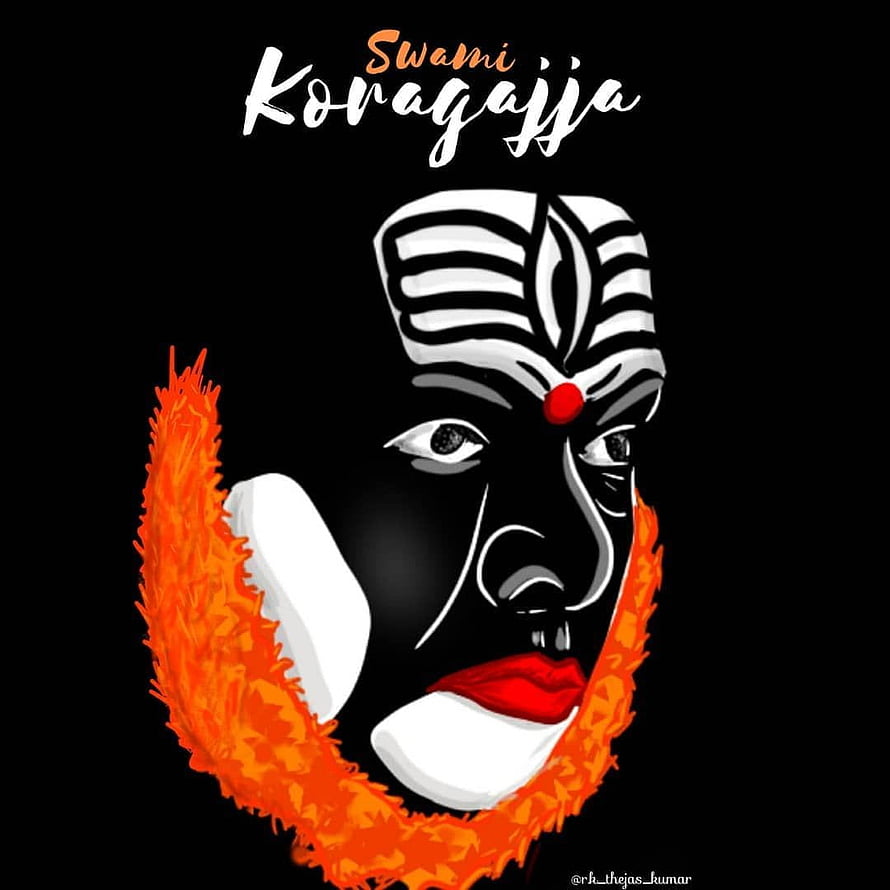 Swami Koragajja Portrait with Traditional Face Paint and Orange Beard HD phone wallpaper