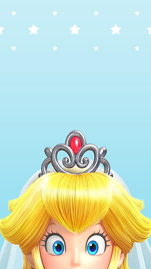 Princess Peach Crowned in a Bridal Veil Against a Starry Sky HD phone wallpaper